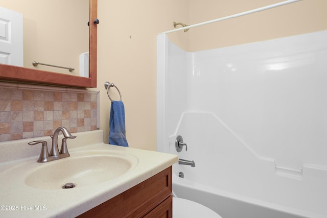 143 Rock Creek Dr, New Bern, NC 28562 - full bath with tasteful backsplash, shower / bath combination, vanity, and toilet
