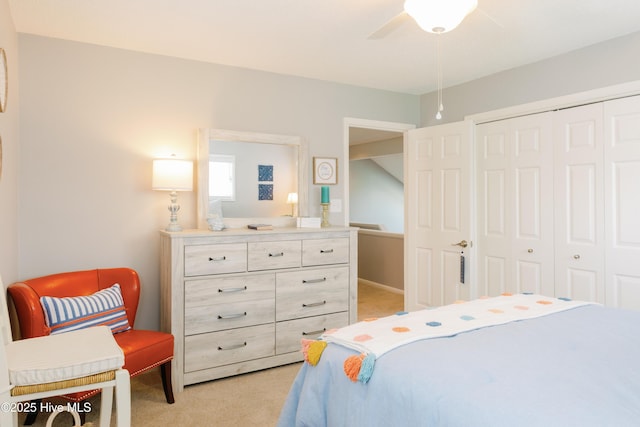 131 Paddle Wheel Cir, Washington, NC 27889 - bedroom with light colored carpet, a closet, and a ceiling fan