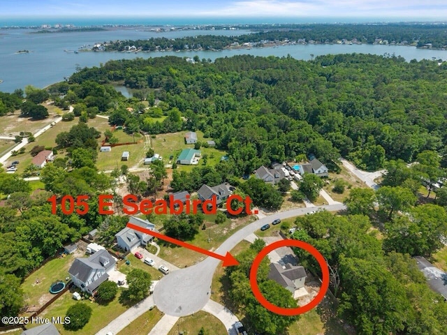 105 E Seabird Ct, Sneads Ferry, NC 28460 - aerial view of a large body of water and a heavily wooded area