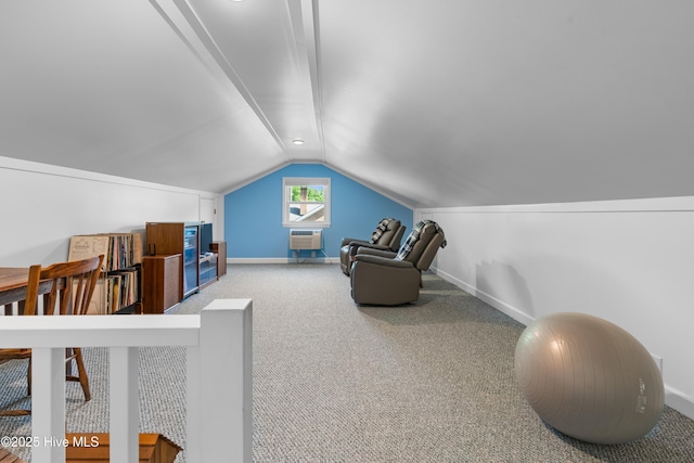 122 Bradley Pines Dr, Wilmington, NC 28403 - sitting room featuring lofted ceiling, carpet, baseboards, and a wall mounted air conditioner