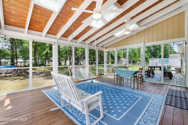 122 Bradley Pines Dr, Wilmington, NC 28403 - sunroom / solarium with a skylight, outdoor dining space, and ceiling fan