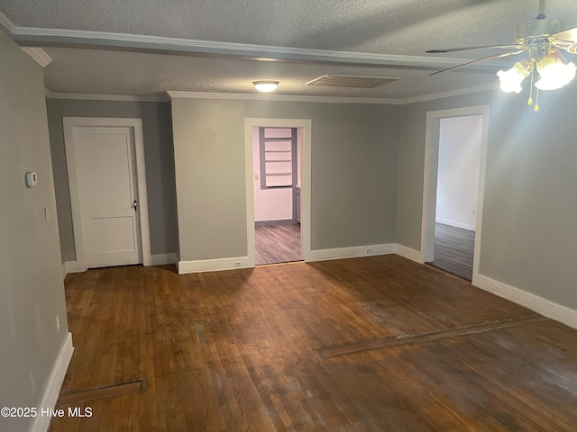 364 Weston Rd, Creswell, NC 27928 - spare room with a ceiling fan, hardwood / wood-style floors, ornamental molding, a textured ceiling, and baseboards