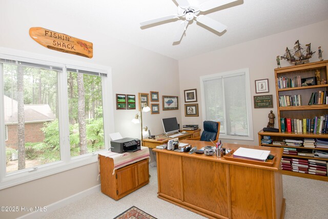 17 Troon Dr, Pinehurst, NC 28374 - office area featuring light carpet, ceiling fan, and baseboards