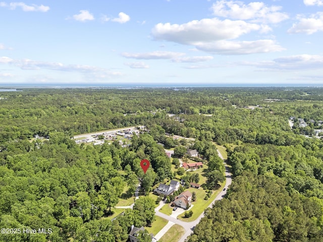 view of property location featuring a forest