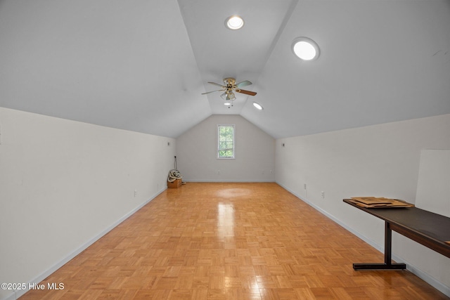 9333 Doris Dr, Oriental, NC 28571 - additional living space with baseboards, lofted ceiling, a ceiling fan, and recessed lighting