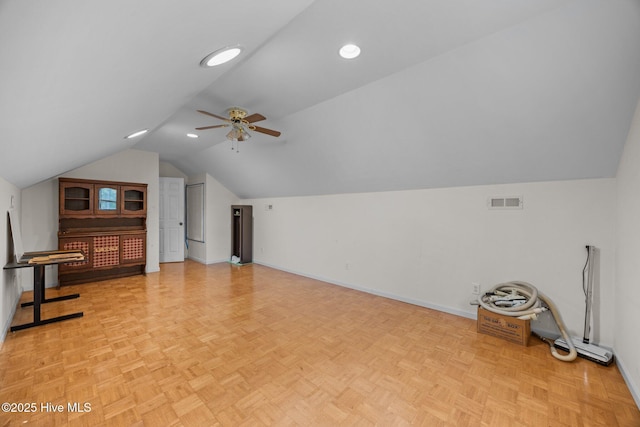 9333 Doris Dr, Oriental, NC 28571 - additional living space featuring baseboards, lofted ceiling, ceiling fan, and recessed lighting
