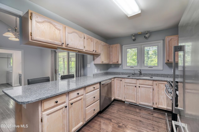 107 Live Oak Ct, Pine Knoll Shores, NC 28512 - kitchen featuring appliances with stainless steel finishes, a sink, and light brown cabinetry