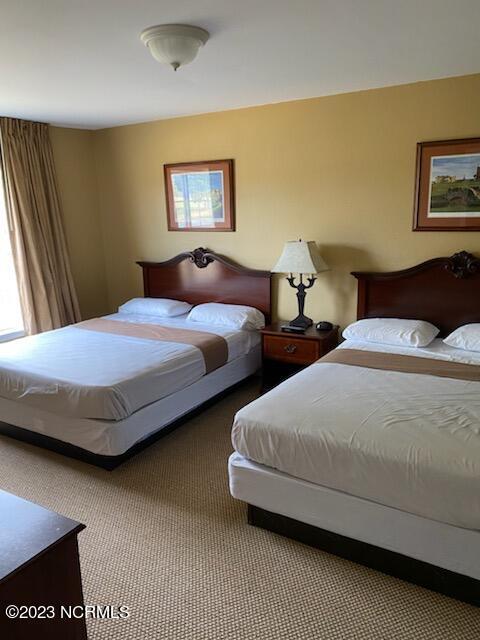 bedroom with light carpet and multiple windows