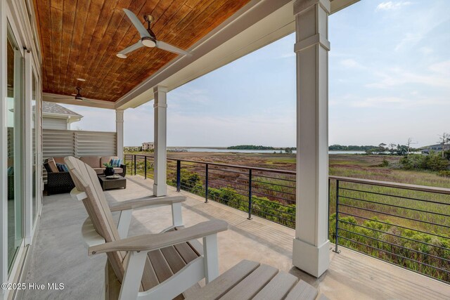 1326 Tidalwalk Dr, Wilmington, NC 28409 - view of patio / terrace with a ceiling fan and a water view