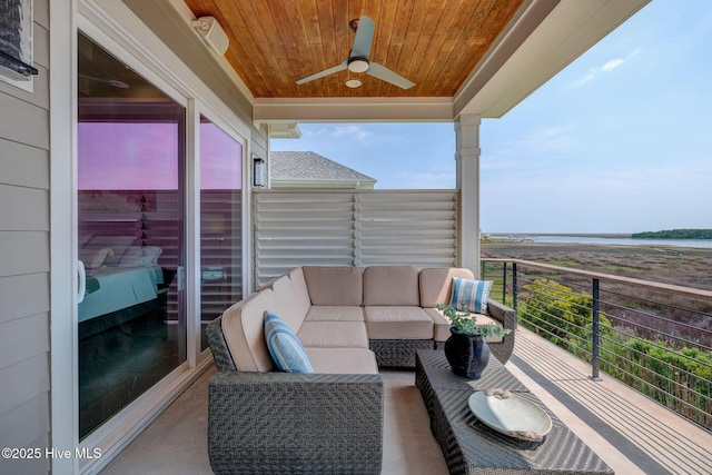 1326 Tidalwalk Dr, Wilmington, NC 28409 - balcony with ceiling fan and an outdoor hangout area