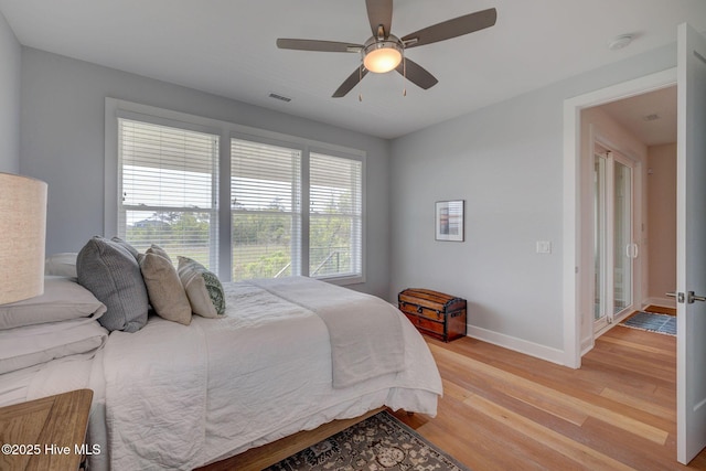 1326 Tidalwalk Dr, Wilmington, NC 28409 - bedroom with light wood-style floors, baseboards, and a ceiling fan