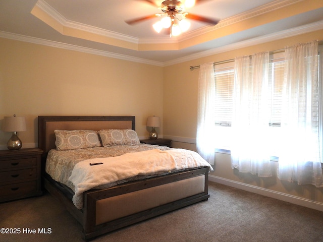 644 Milton Dr, Winterville, NC 28590 - carpeted bedroom with a raised ceiling, crown molding, and a ceiling fan