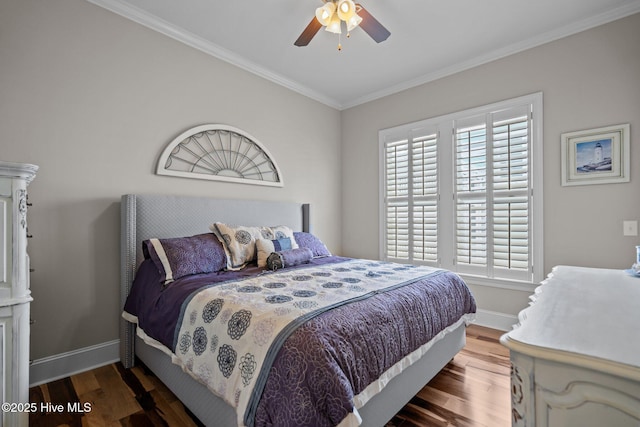 1218 Pinfish Ln, Carolina Beach, NC 28428 - bedroom featuring crown molding, wood finished floors, baseboards, and a ceiling fan