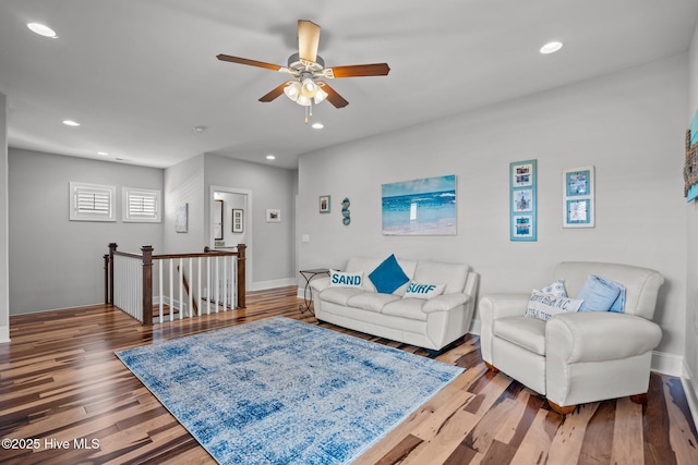 1218 Pinfish Ln, Carolina Beach, NC 28428 - living area with wood finished floors, a ceiling fan, recessed lighting, and baseboards