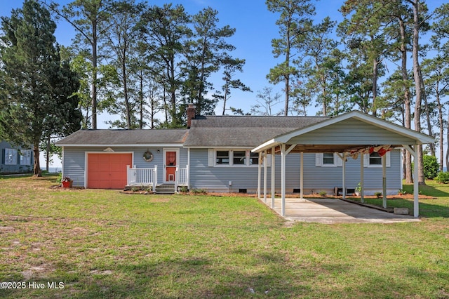 2285 Old Pamlico Beach Rd W, Belhaven, NC 27810 - view of front of house with a carport, a front lawn, a chimney, and crawl space