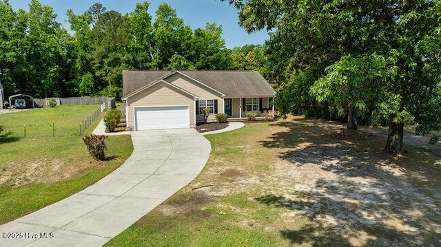 102 Rocky Ct, Richlands, NC 28574 - ranch-style home featuring an attached garage, concrete driveway, and covered porch