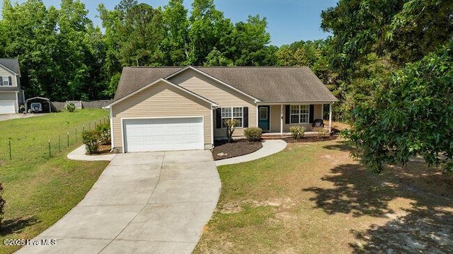 102 Rocky Ct, Richlands, NC 28574 - view of front of house featuring covered porch, concrete driveway, and an attached garage