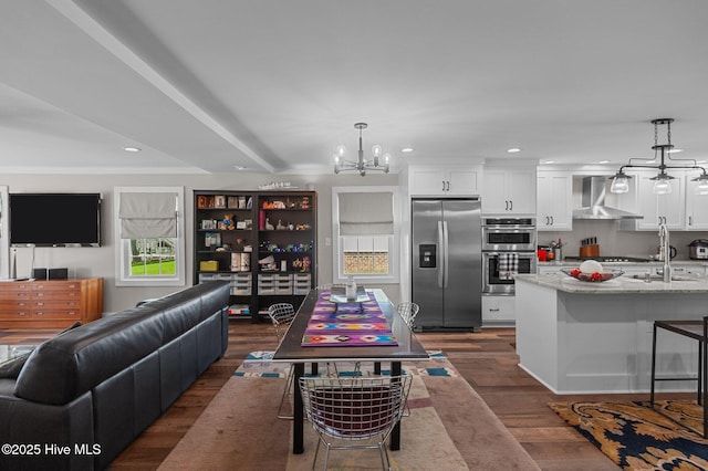 105 N Main St, Bath, NC 27808 - living area featuring a chandelier, recessed lighting, plenty of natural light, and dark wood-style flooring