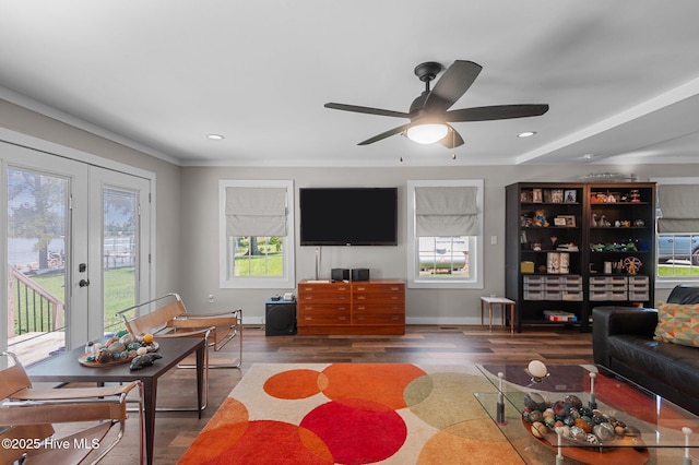 105 N Main St, Bath, NC 27808 - living room with healthy amount of natural light, french doors, wood finished floors, ceiling fan, and recessed lighting