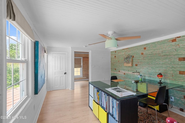 105 N Main St, Bath, NC 27808 - office space featuring plenty of natural light, light wood-style floors, ceiling fan, and brick wall
