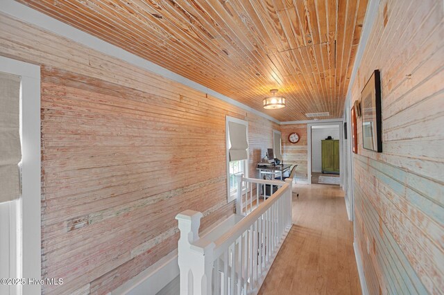105 N Main St, Bath, NC 27808 - hall featuring wood walls, an upstairs landing, wooden ceiling, and wood finished floors