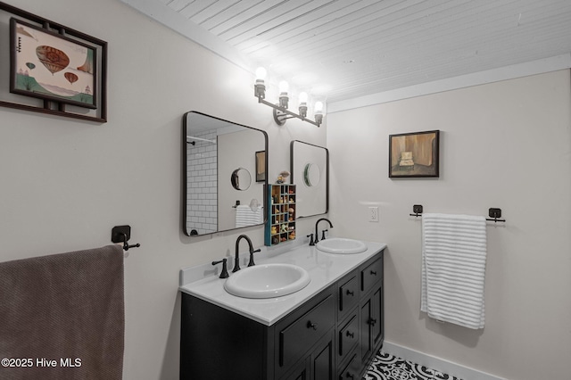 105 N Main St, Bath, NC 27808 - bathroom featuring wooden ceiling and double vanity