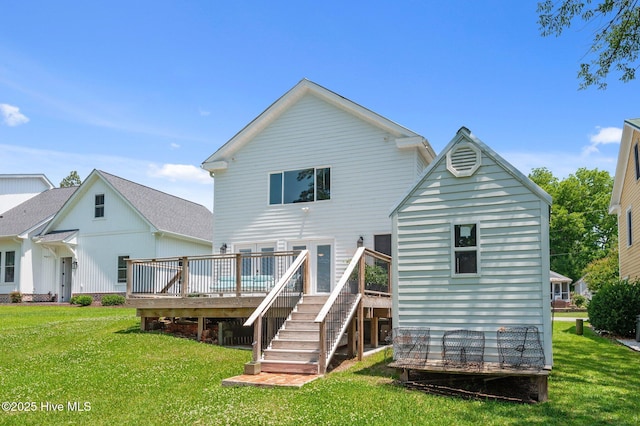 105 N Main St, Bath, NC 27808 - rear view of house with a wooden deck and a lawn