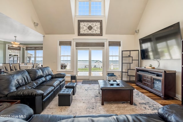 118 Durant St, Hertford, NC 27944 - living area featuring high vaulted ceiling and wood finished floors