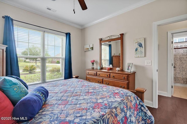 968 Woodwind Dr, Leland, NC 28451 - bedroom featuring wood finished floors, crown molding, baseboards, and ceiling fan