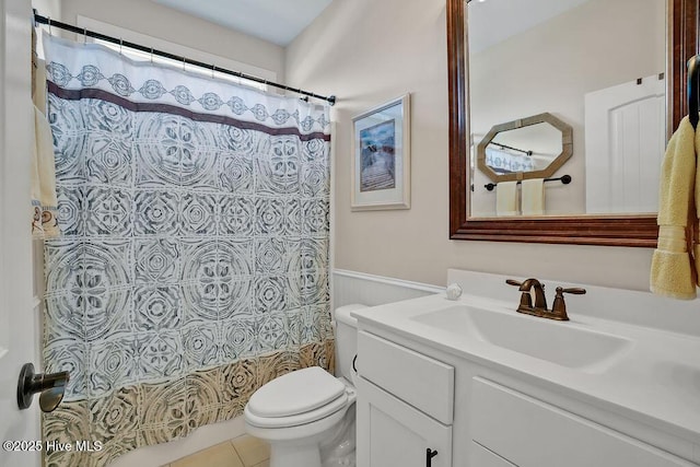 968 Woodwind Dr, Leland, NC 28451 - full bath with vanity, toilet, curtained shower, and tile patterned floors