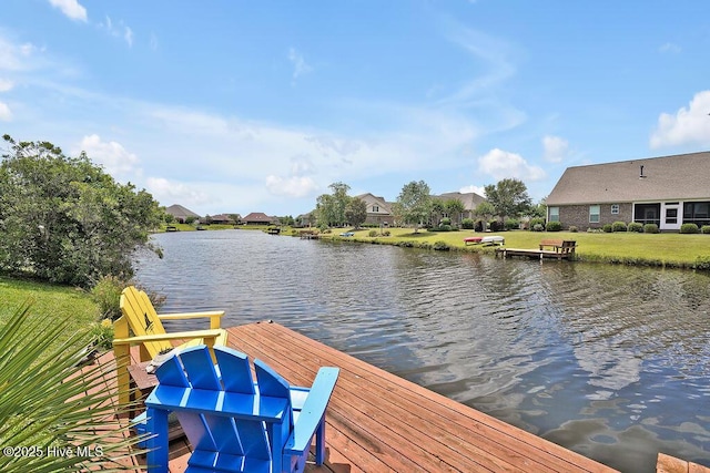 968 Woodwind Dr, Leland, NC 28451 - dock area with a water view, a lawn, and a residential view