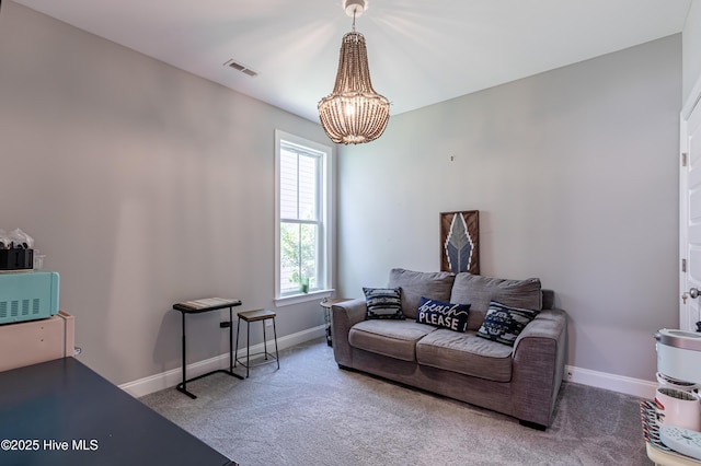 90 N Lamplighters Walk, Hampstead, NC 28443 - living area featuring carpet, a chandelier, and baseboards