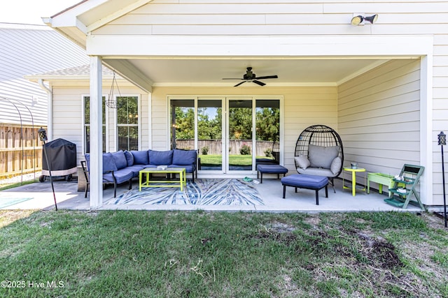 90 N Lamplighters Walk, Hampstead, NC 28443 - view of patio / terrace with an outdoor living space and ceiling fan