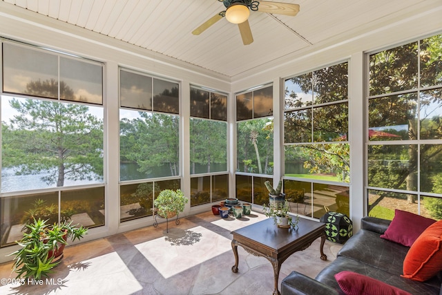 6575 Longwater Ct SW, Ocean Isle Beach, NC 28469 - sunroom / solarium with a ceiling fan and a water view