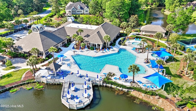 6575 Longwater Ct SW, Ocean Isle Beach, NC 28469 - aerial view of a pool and a nearby body of water
