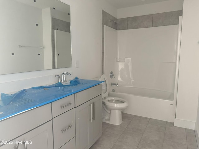 full bathroom with toilet, shower / bathtub combination, vanity, and tile patterned flooring