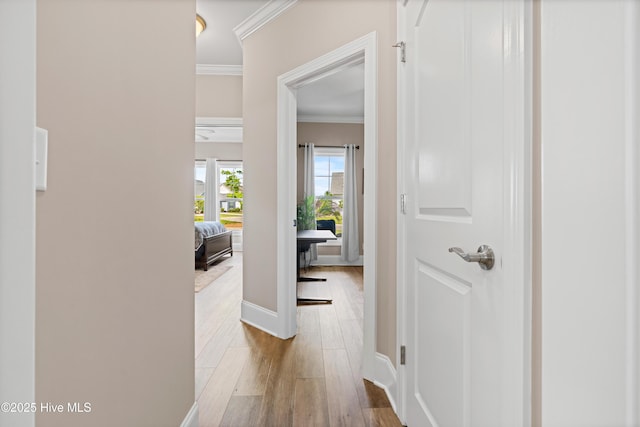 3032 Beachcomber Dr, Southport, NC 28461 - corridor with crown molding, wood finished floors, and baseboards