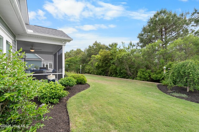 3032 Beachcomber Dr, Southport, NC 28461 - view of green lawn featuring ceiling fan and a sunroom
