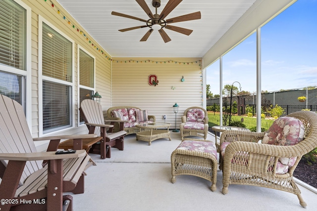 113 Eagle Claw Dr, Calabash, NC 28467 - sunroom featuring outdoor lounge area and ceiling fan