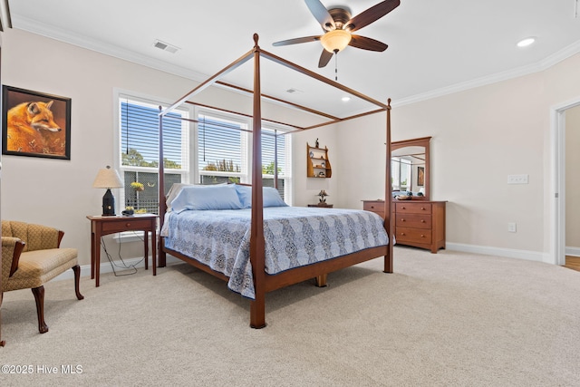 113 Eagle Claw Dr, Calabash, NC 28467 - carpeted bedroom featuring ornamental molding, baseboards, recessed lighting, and a ceiling fan