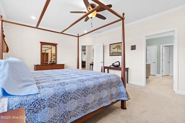 113 Eagle Claw Dr, Calabash, NC 28467 - bedroom featuring crown molding, carpet floors, baseboards, recessed lighting, and a ceiling fan