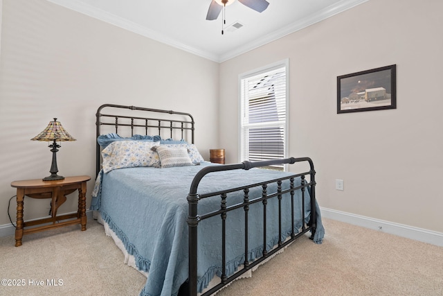 113 Eagle Claw Dr, Calabash, NC 28467 - bedroom with carpet, ornamental molding, baseboards, and a ceiling fan