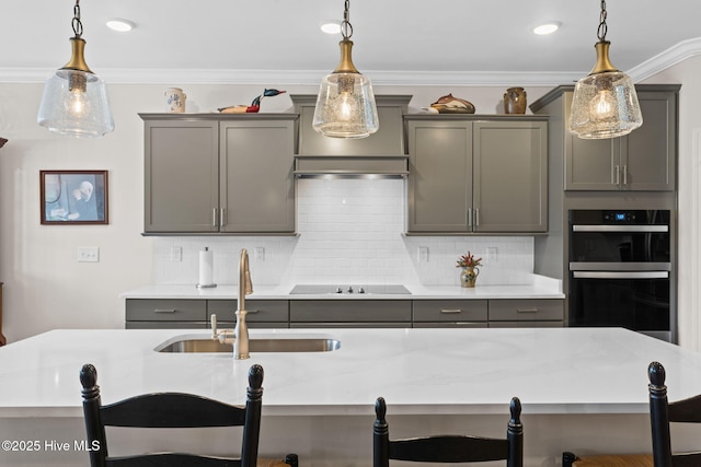 113 Eagle Claw Dr, Calabash, NC 28467 - kitchen featuring gray cabinetry, a sink, crown molding, and recessed lighting