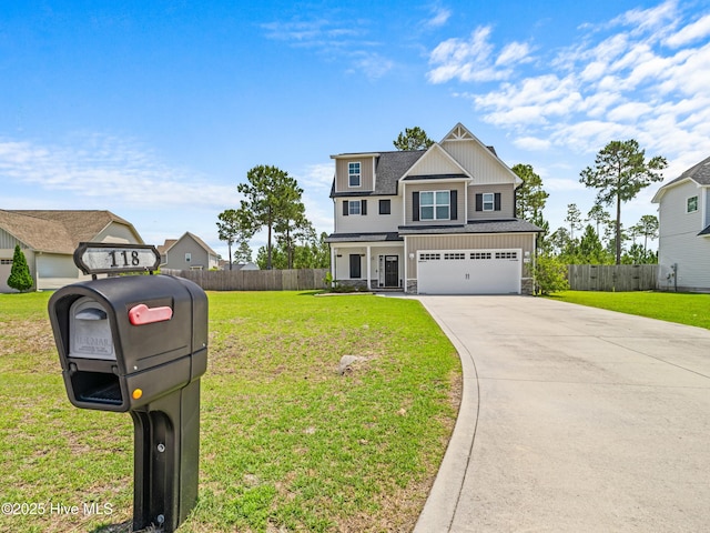 118 Prospect Dr, Richlands, NC 28574 - view of front of home with board and batten siding, driveway, an attached garage, stone siding, and a shingled roof