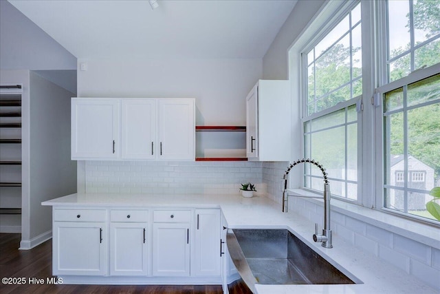 222 Station House Rd, New Bern, NC 28562 - kitchen featuring a sink, open shelves, healthy amount of natural light, and white cabinets