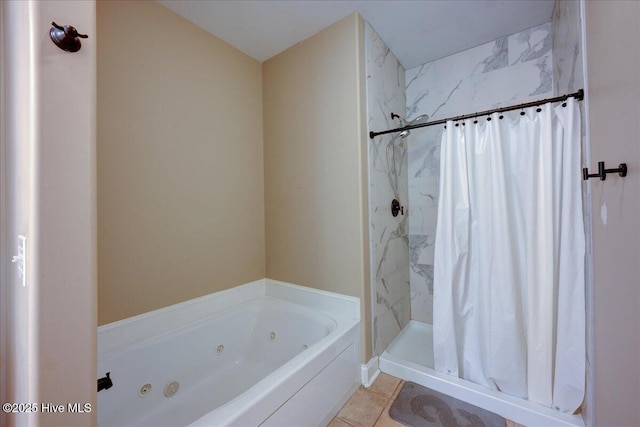 222 Station House Rd, New Bern, NC 28562 - bathroom featuring a whirlpool tub, a shower stall, and tile patterned floors