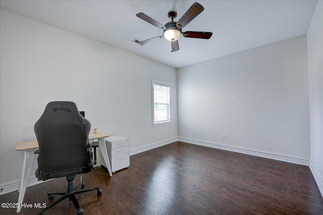 222 Station House Rd, New Bern, NC 28562 - office with ceiling fan, wood finished floors, and baseboards