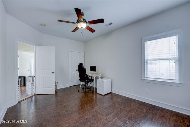 222 Station House Rd, New Bern, NC 28562 - unfurnished office with wood finished floors, a ceiling fan, and baseboards