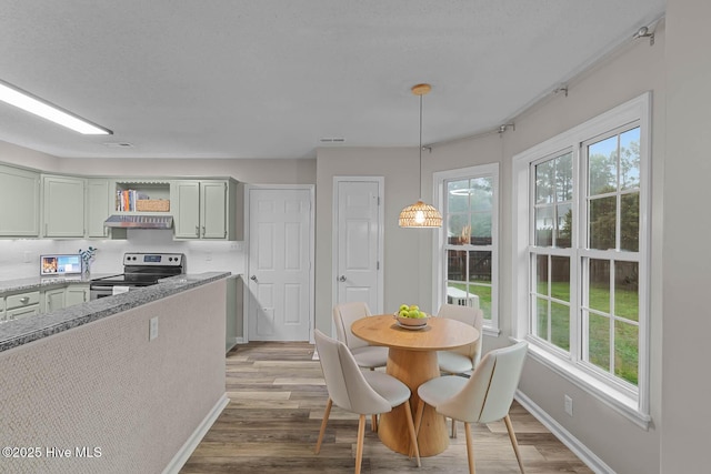 dining area featuring light wood-style flooring, baseboards, and plenty of natural light