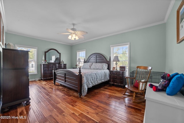 859 Old Pamlico Beach Rd W, Belhaven, NC 27810 - bedroom with hardwood / wood-style flooring, crown molding, ceiling fan, and baseboards